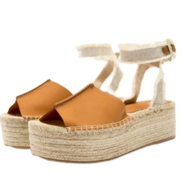 ZARA LEATHER FLATFORM SANDALS SIZE 9US BROWN | 1301/210 - Picture 1 of 12